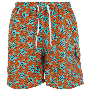 Mens Swimming Trunks, Beach Shorts, Vacation Swim Suit Cargo Pocket, Starfish